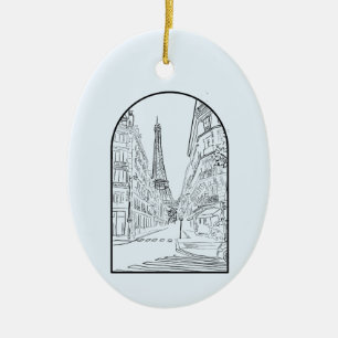 Paris, France Line Drawing Ceramic Ornament