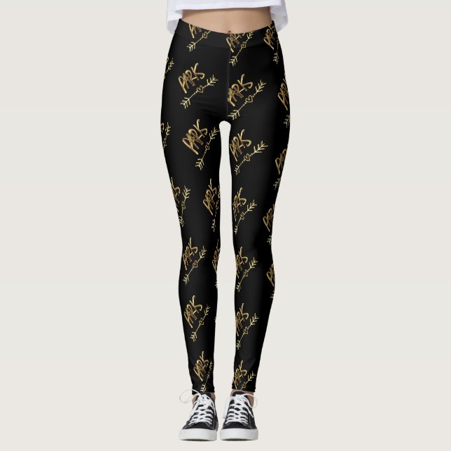Paris France Love Black and Gold Look Typography Leggings (Front)