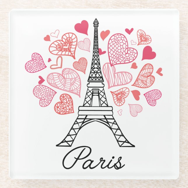 Paris, France Love Glass Coaster (Front)