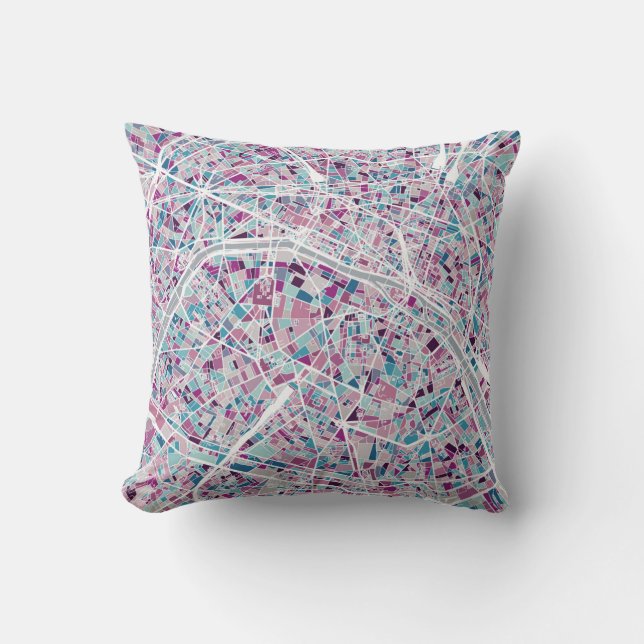 Paris France Map Throw Pillow (Front)