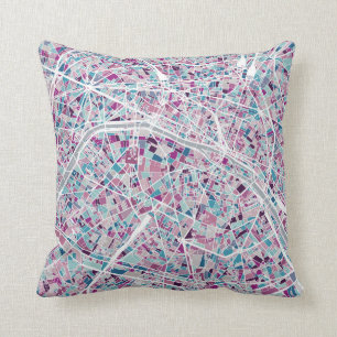 Paris France Map Throw Pillow