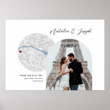 Paris France Map Wedding Engagement Photo Gift