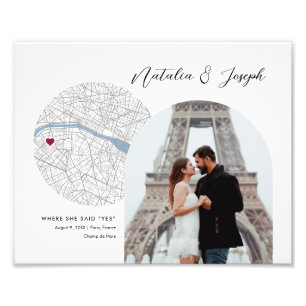 Paris France Map Wedding Engagement Photo Gift Print