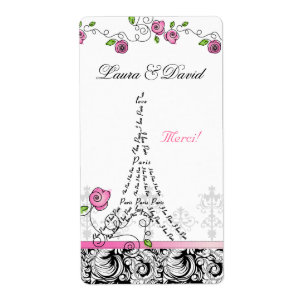 Paris France Merci Étiquette Tour Eiffel Roses ros