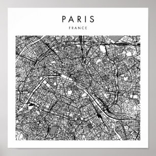 Paris France Minimal Modern Street Map Poster