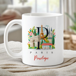 Paris France Monogram Letter P Personalized Gift Coffee Mug