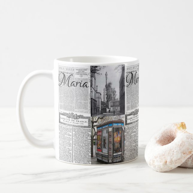 Paris France Newspaper Mug (With Donut)