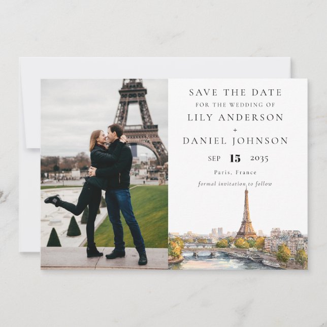 Paris France Photo Destination Wedding Save The Date (Front)