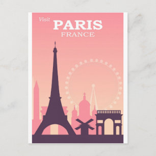 Paris France Pink Vintage Travel Postcard