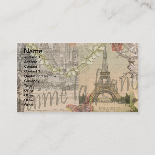 Paris France Pretty Girl Eiffel Business Card (Front)