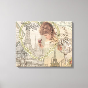 Paris France Pretty Girl Eiffel Canvas Print
