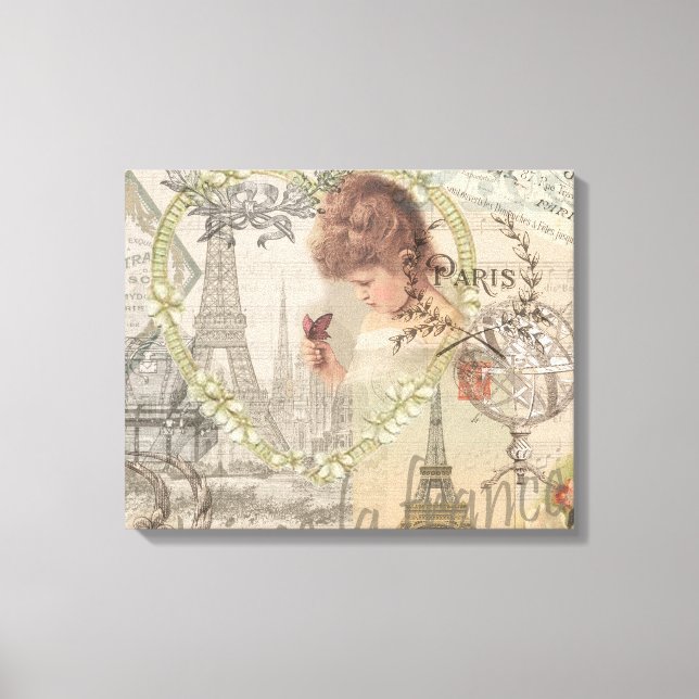 Paris France Pretty Girl Eiffel Canvas Print (Front)