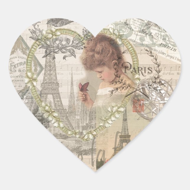 Paris France Pretty Girl Eiffel Heart Sticker (Front)