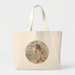 Paris France Pretty Girl Eiffel Large Tote Bag