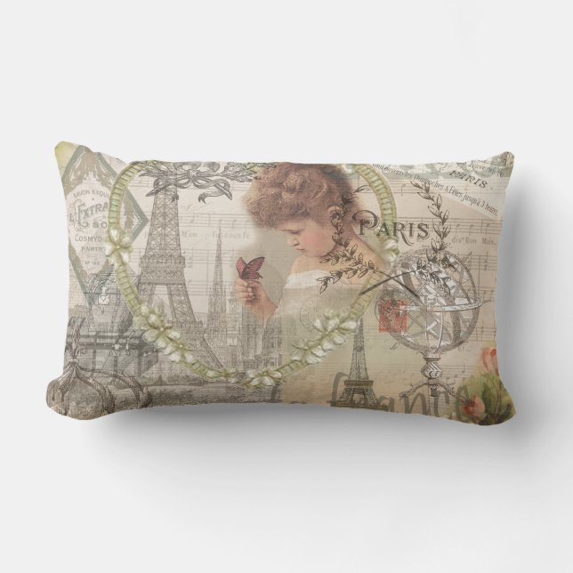 Paris France Pretty Girl Eiffel Lumbar Pillow (Front)