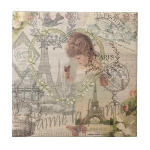 Paris France Pretty Girl Eiffel Tile