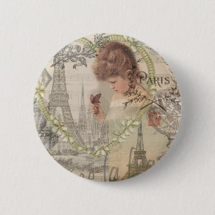 Paris France Pretty Girl Soft Eiffel 2 Inch Round Button
