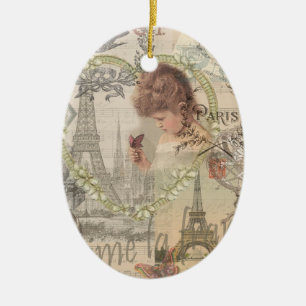 Paris France Pretty Girl Soft Eiffel Ceramic Ornament