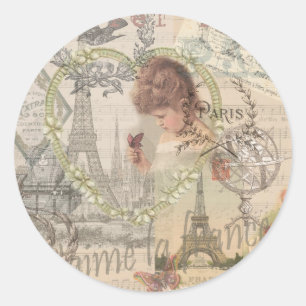 Paris France Pretty Girl Soft Eiffel Classic Round Sticker
