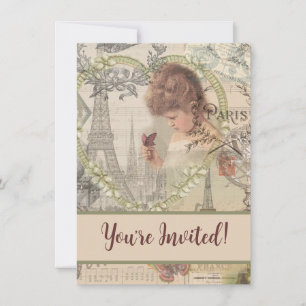 Paris France Pretty Girl Soft Eiffel Invitation