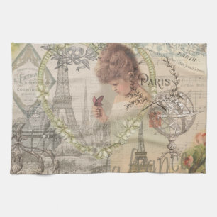 Paris France Pretty Girl Soft Eiffel Kitchen Towel