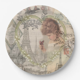 Paris France Pretty Girl Soft Eiffel Paper Plate