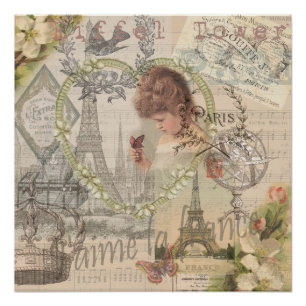 Paris France Pretty Girl Soft Eiffel Poster