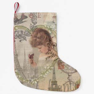 Paris France Pretty Girl Soft Eiffel Small Christmas Stocking