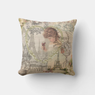 Paris France Pretty Girl Soft Eiffel Throw Pillow
