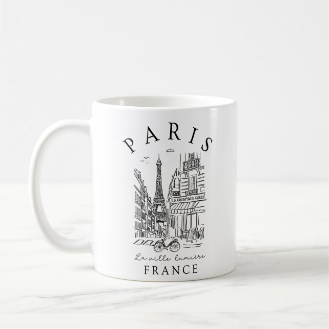 Paris France –  Sketch with Eiffel Tower & Café Coffee Mug (Left)