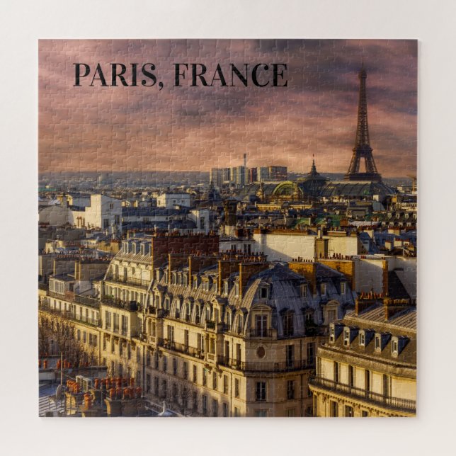 Paris France Skyline Eiffel Tower Pink Sky Jigsaw Puzzle (Horizontal)