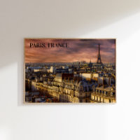 Paris France Skyline Eiffel Tower Pink Sky