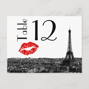Paris France Skyline Kiss #1 BW Table Number Card