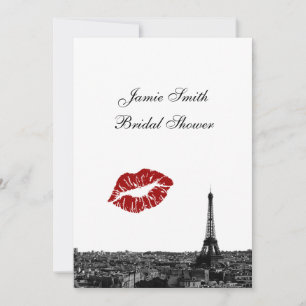 Paris France Skyline Kiss #1 BW V Bridal Shower Invitation