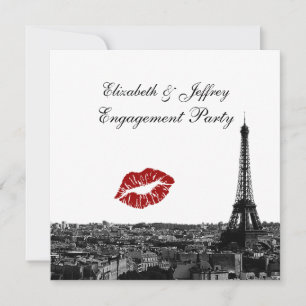 Paris France Skyline Kiss #1 BW V Engagement Invitation