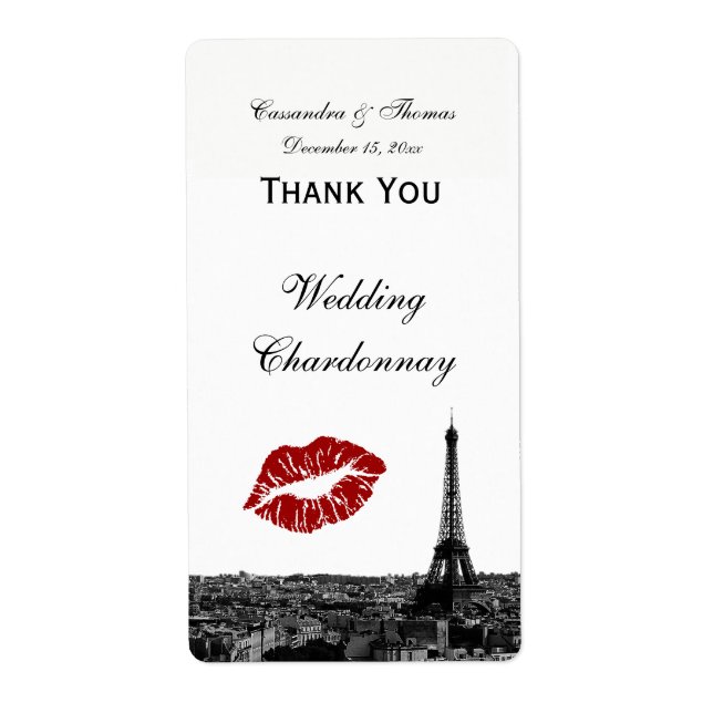 Paris France Skyline Kiss #1 BW Wine Label TY (Front)
