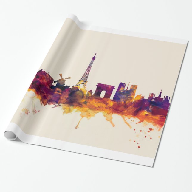 Paris France Skyline Wrapping Paper (Unrolled)