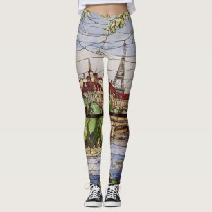 PARIS FRANCE STAINED GLASS WINDOW 2 LEGGINGS
