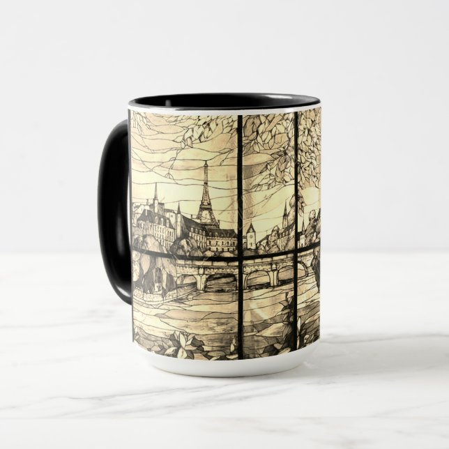 PARIS, FRANCE STAINED GLASS WINDOW NEUTRAL MUG (Front Left)