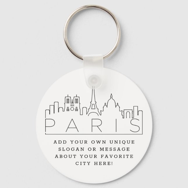 Paris, France Stylized Skyline | Custom Slogan Keychain (Front)