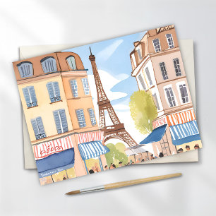 Paris France Tour Eiffel   Carte Aquarelle