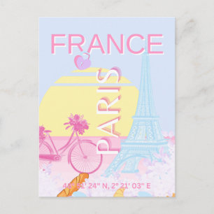 Paris, France, Travel Art, Preppy, Blue Holiday Postcard