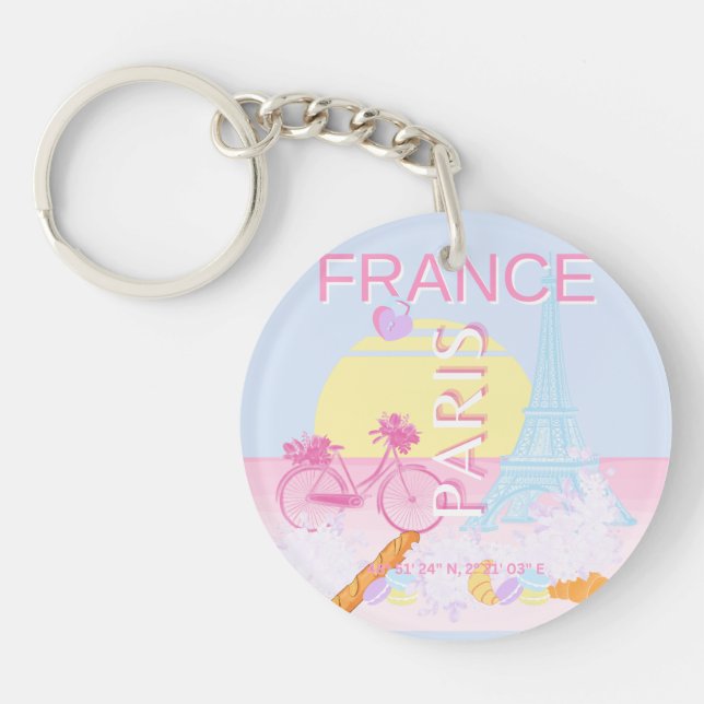 Paris, France, Travel Art, Preppy, Blue Keychain (Front)