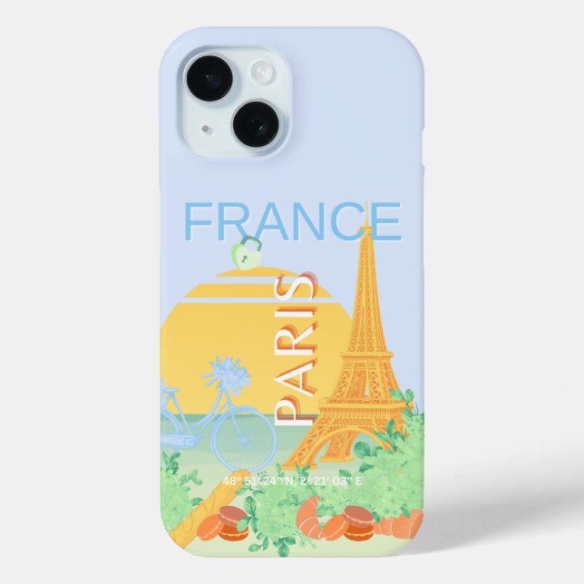 Paris, France, Travel Art, Preppy, Pastel, Blue Case-Mate iPhone Case (Back)