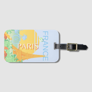 Paris, France, Travel Art, Preppy, Pastel, Blue Luggage Tag