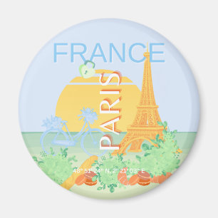 Paris, France, Travel Art, Preppy, Pastel, Blue Magnet