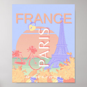 Paris, France, Travel Art, Preppy, Pastel, Blue Poster