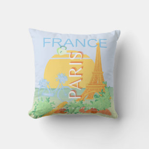 Paris, France, Travel Art, Preppy, Pastel, Blue Throw Pillow
