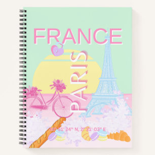 Paris, France, Travel Art, Preppy, Pastel, Green Notebook