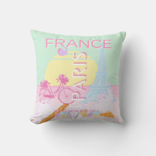 Paris, France, Travel Art, Preppy, Pastel, Green Throw Pillow